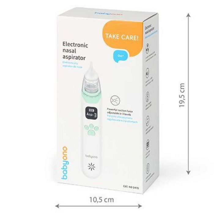 Аспиратор для носа электронный BabyOno 1470 с LCD-экраном и мелодиями