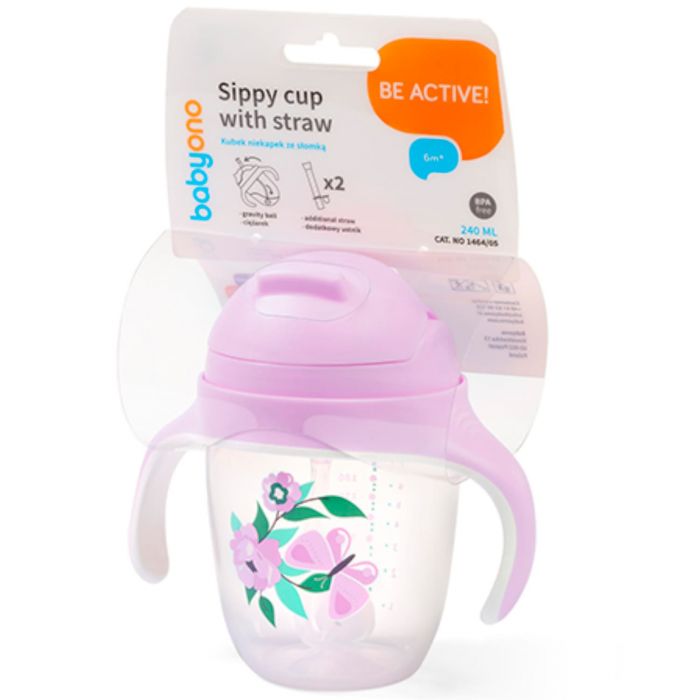 Поильник-непроливайка BabyOno с соломкой, 240 мл Поильник-непроливайка BabyOno с соломкой, 240 мл