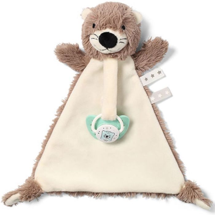 Игрушка-обнимашка Выдра Магги BabyOno 739 с держателем для пустышки