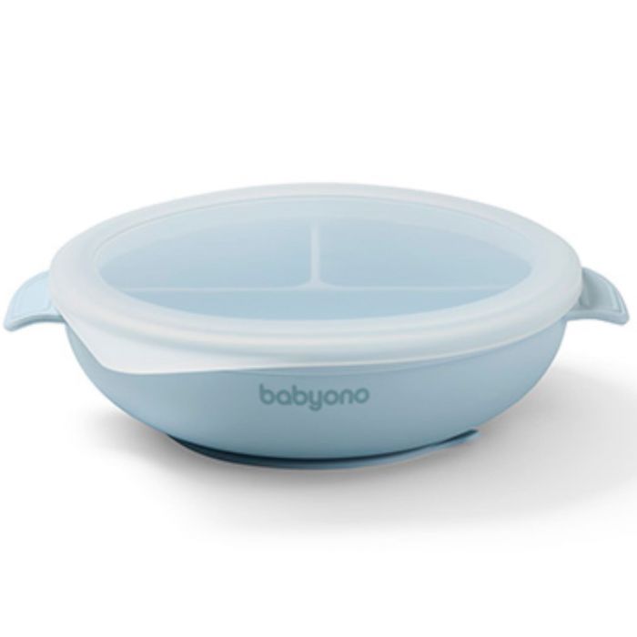 Детская силиконовая тарелка с присоской и крышкой BabyOno Детская силиконовая тарелка с присоской и крышкой BabyOno