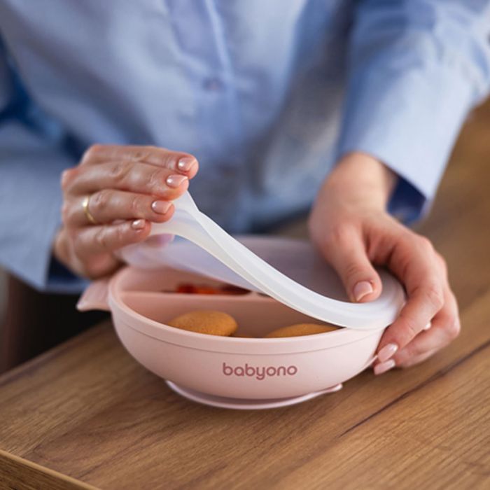 Детская силиконовая тарелка с присоской и крышкой BabyOno Детская силиконовая тарелка с присоской и крышкой BabyOno