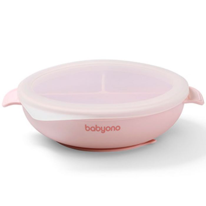 Детская силиконовая тарелка с присоской и крышкой BabyOno Детская силиконовая тарелка с присоской и крышкой BabyOno
