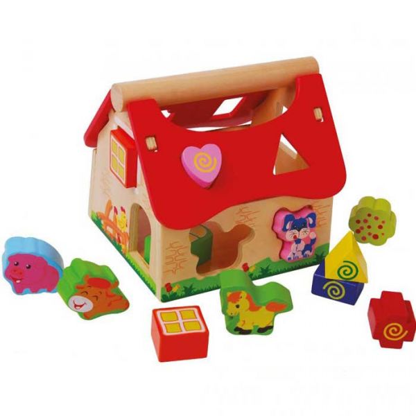 Деревянный домик сортер с кубиками Ферма EcoToys 2044