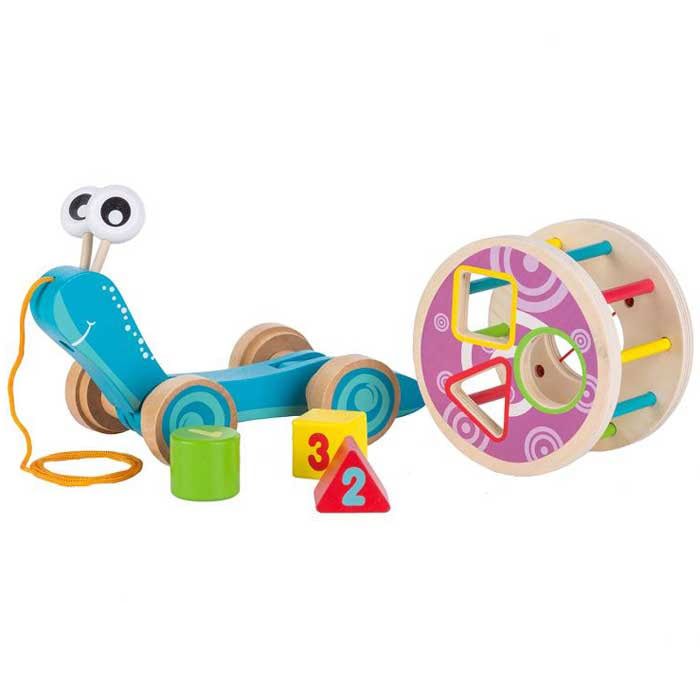 Деревянная улитка – сортер на шнурке EcoToys 2206