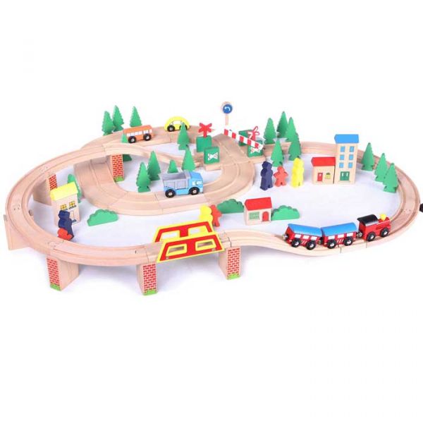 Деревянная железная дорога 75 элементов EcoToys HJD93940