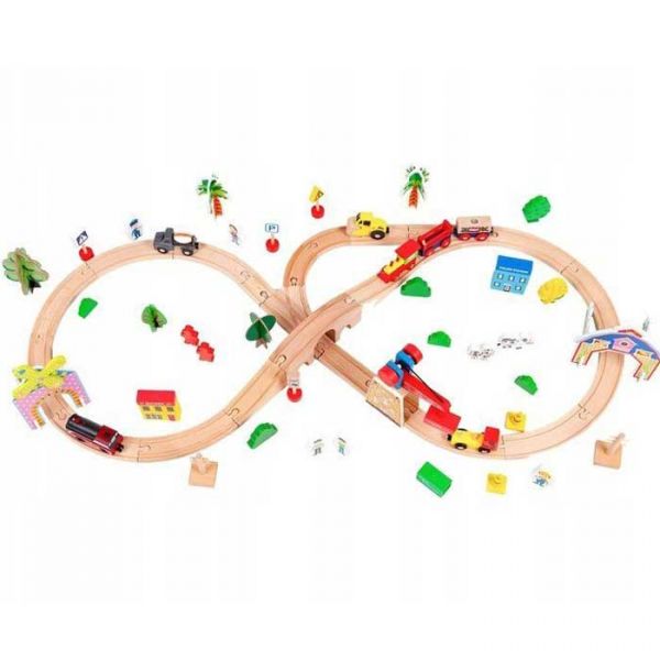 Деревянная железная дорога на батарейках EcoToys HM008999 78 элементов Деревянная железная дорога на батарейках EcoToys HM008999 78 элементов