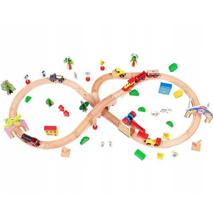 Дерев'яна залізниця на батарейках EcoToys HM008999 78 елементів