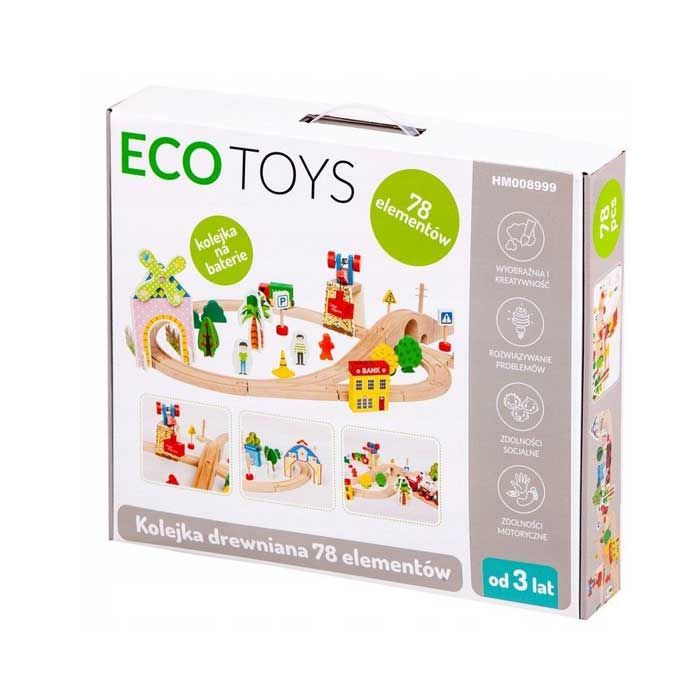 Дерев'яна залізниця на батарейках EcoToys HM008999 78 елементів