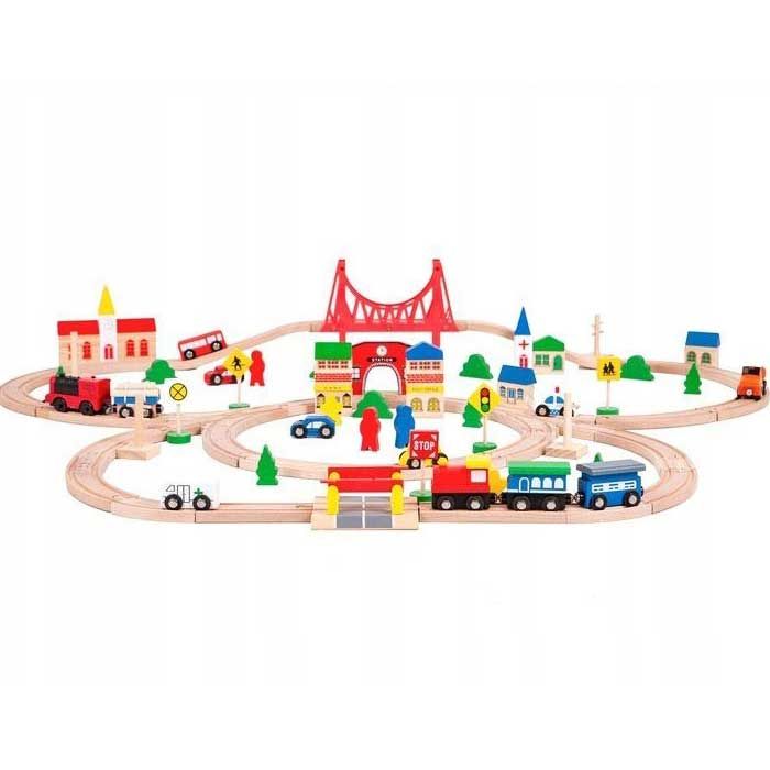 Деревянная железная дорога на батарейках EcoToys HM014665 90 элементов