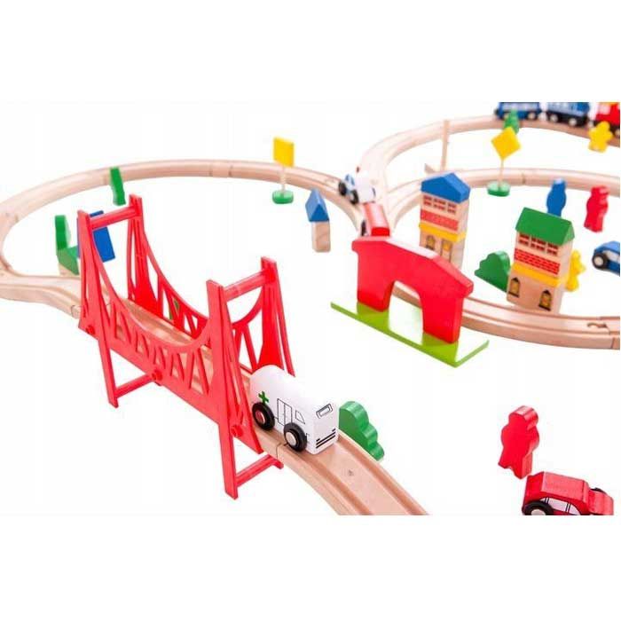 Деревянная железная дорога на батарейках EcoToys HM014665 90 элементов