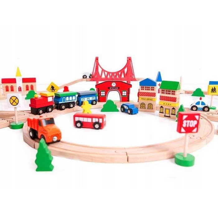 Деревянная железная дорога на батарейках EcoToys HM014665 90 элементов