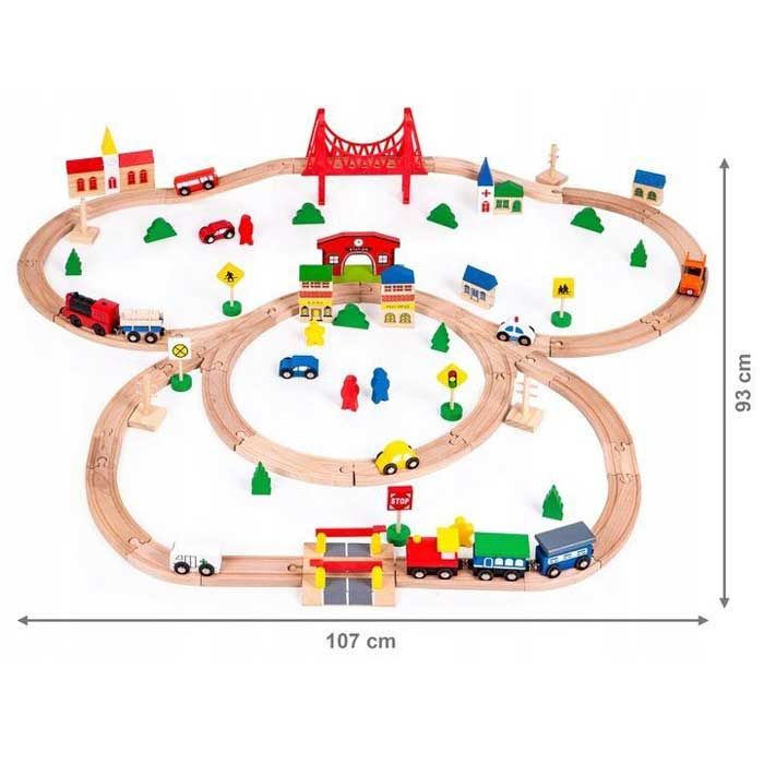 Деревянная железная дорога на батарейках EcoToys HM014665 90 элементов
