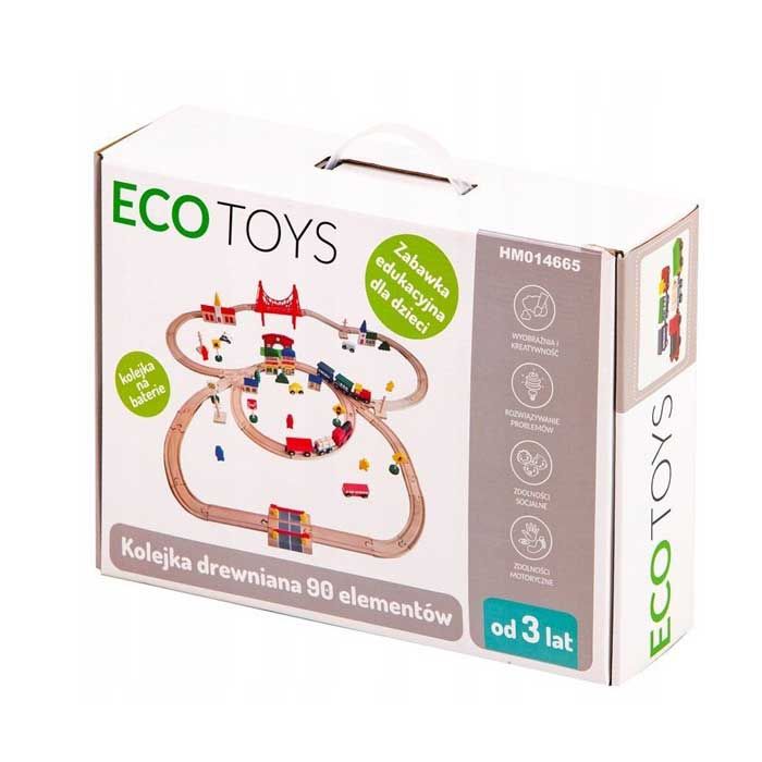 Деревянная железная дорога на батарейках EcoToys HM014665 90 элементов
