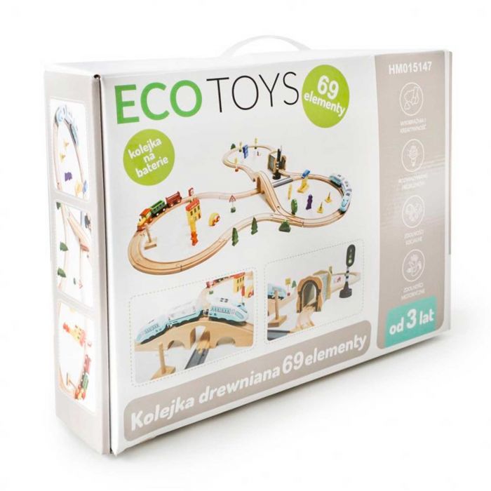 Деревянная железная дорога на батарейках EcoToys HM015147 69 элементов