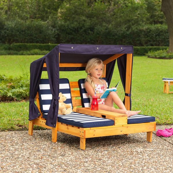 Детский двойной шезлонг с навесом KidKraft 00524 Honey & Navy