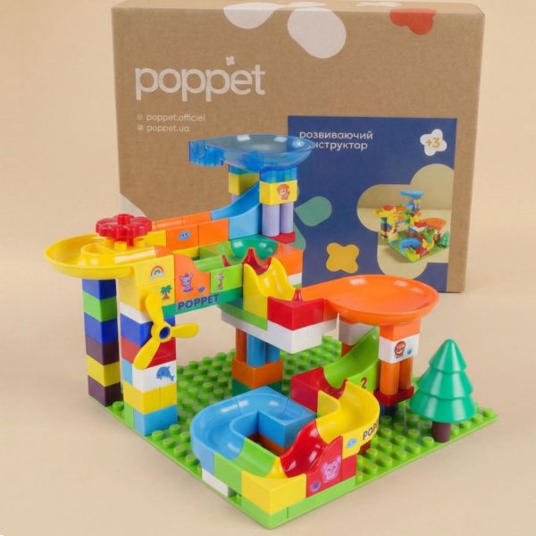 Развивающий конструктор Poppet «Крутые виражи с горкой», 100 элементов с пластиной