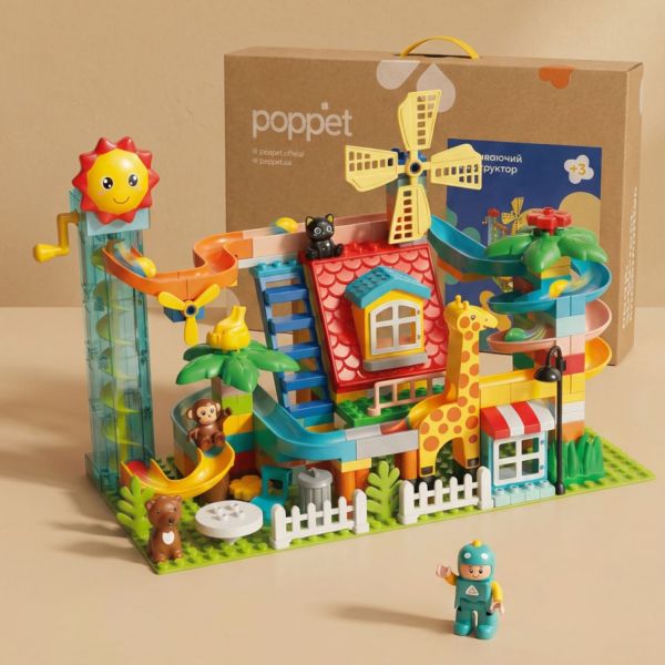 Развивающий конструктор Poppet «Большой парк развлечений с горкой», 255 элементов
