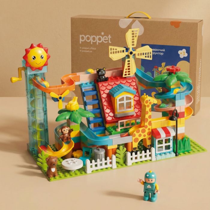 Развивающий конструктор Poppet «Большой парк развлечений с горкой», 255 элементов