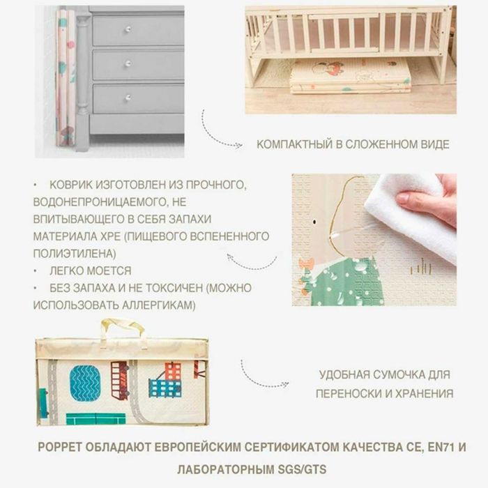 Дитячий двосторонній складний развиваючий термокилимок Poppet