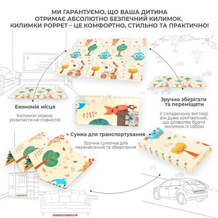 Дитячий двосторонній складний развиваючий термокилимок Poppet