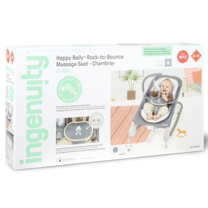 Шезлонг Ingenuity Bright Starts 16854 Chambray з технологією Happy Belly