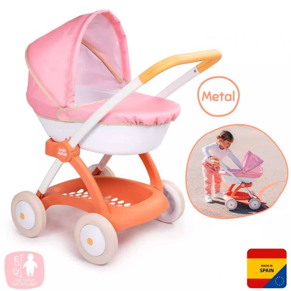 Коляска для кукол Smoby Baby Nurse Терракотовая пудра люлька с корзинкой Коляска для кукол Smoby Baby Nurse Терракотовая пудра люлька с корзинкой